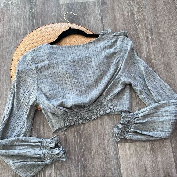 Zara gray‎ ruffled cropped peasant blouse Victorian - Picture 6 of 8